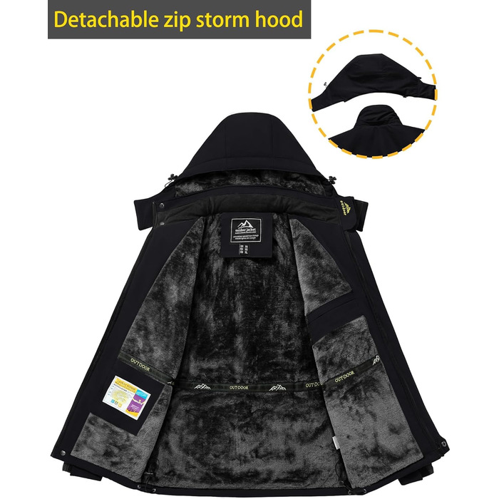 TACVASEN Чоловіча тепла зимова куртка з капюшоном, водонепроникна, чорна