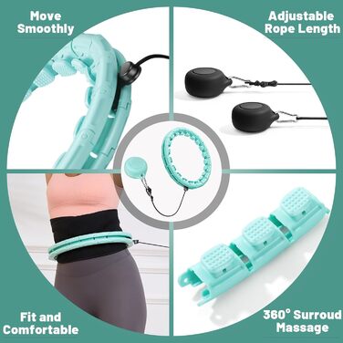 Обруч для схуднення Weighted Hoop Plus Size Mintgrün з 32 знімними секціями для фітнесу та масажу, для дорослих та початківців