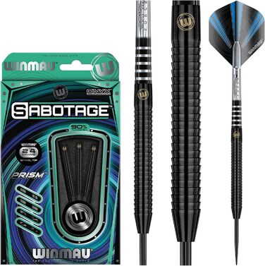 Дротики WINMAU Sabotage Onyx 22-26 г, професійні, вольфрамові, сталевий наконечник, з оперенням і стрижнями