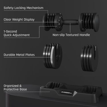 Регульована гантеля Yaheetech 15 кг, сталева, 2.5-24 кг, швидке налаштування, подвійне блокування, антиковзаюча, для дому, спортзалу, офісу