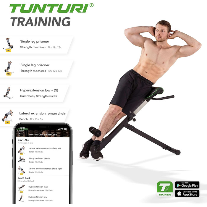 Тренажер для спини Tunturi CT40, гіперекстензія, регульований римський стілець на 7 положень, складаний