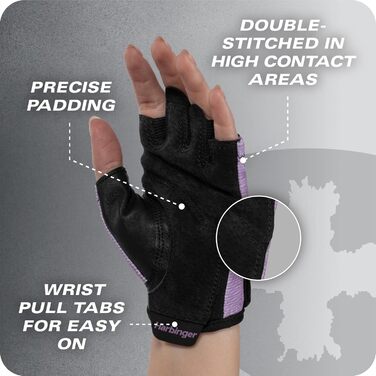 Рукавички для важкої атлетики Harbinger Power Gloves 3.0 (M, Лавандовий) - шкіра, напівпальці, регульований ремінець