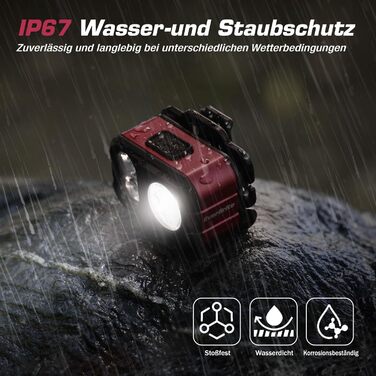 EverBrite LED налобний ліхтар: перезаряджуваний, 45г, IP67, 7 режимів, червоне/зелене світло. Ідеально для бігу, піших прогулянок, кемпінгу.