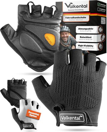 Велосипедні рукавички Valkental® з підкладкою | М'які та дихаючі | Рукавички для їзди на велосипеді для чоловіків та жінок | Безпальцеві велорукавички - MTB/Швидкісна/Трекінгова | Короткі та легкі велорукавички чорного кольору L Advanced