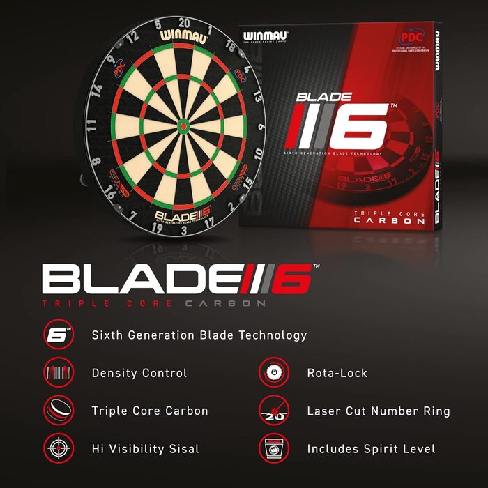Дартборд WINMAU Blade 6 Triple Core Carbon, професійна класична мішень із сизалю