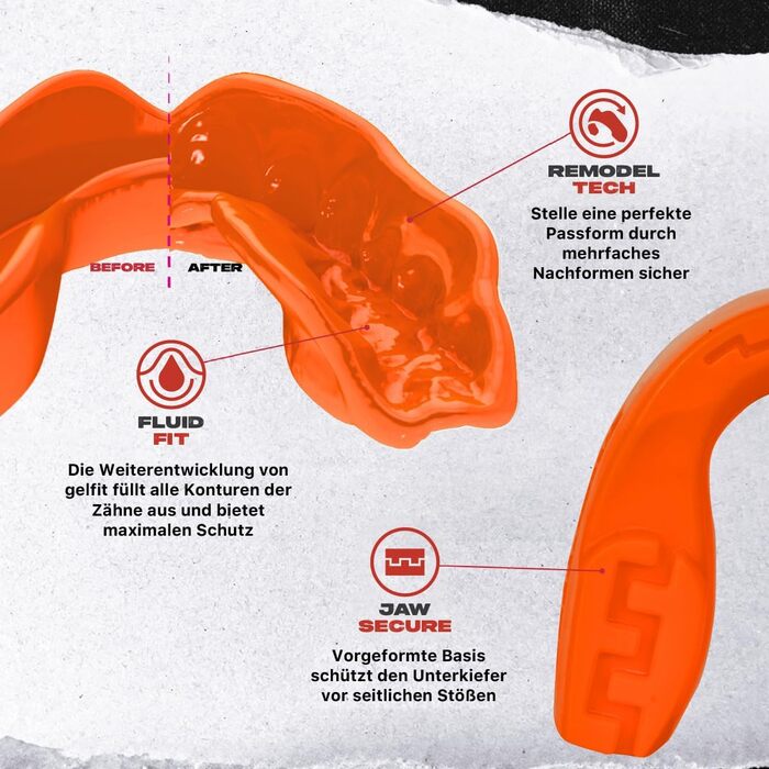 Захист зубів SAFEJAWZ Sport для дорослих та дітей. Захисний капу для спорту: регбі, бокс, кікбоксинг, хокей. Оранжевий колір.