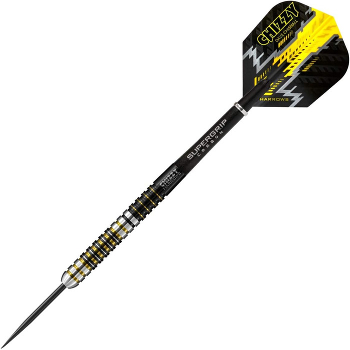Професійні дротики Harrows Dave 'Chizzy' Chisnall 90% вольфрам, сталевий наконечник, 22 г, Supergrip Carbon, 100 мкм Chizzy Flights