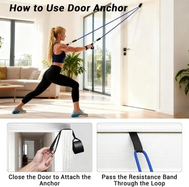 Набір еластичних стрічок для фітнесу з дверними фіксаторами, ручками та сумкою. 5 рівнів опору, для дому, силових тренувань, пілатесу, йоги