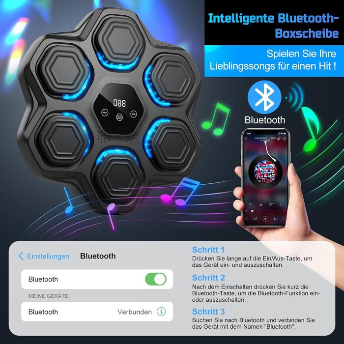 Музична боксівська машина Beatpunch LED з боксерськими рукавичками. Smart боксівська машина для дому, чорна. Підходить для дорослих та дітей.