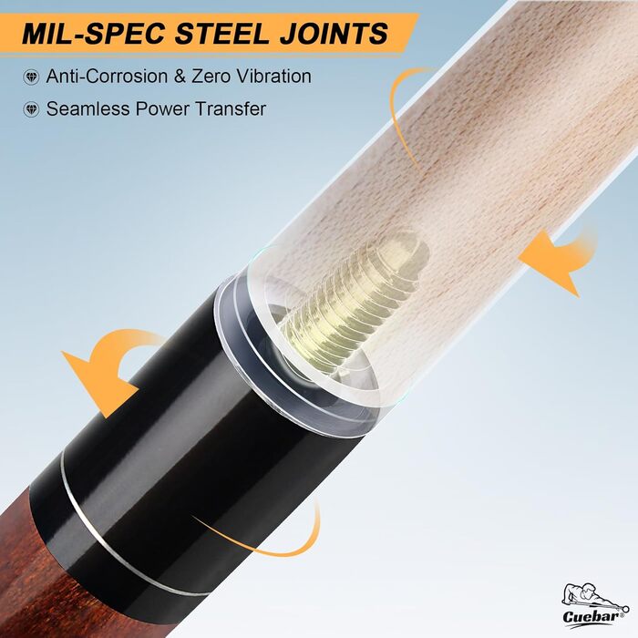 Більярдний кий CUEBAR, 147,3 см, 2-секційний з горіха, з наконечником 13 мм та льоновою рукояткою, для домашньої більярдного столу, для дорослих, 8 кольорів, 4 варіанти ваги (510 г, 538 г, 567 г, 595 г), колір: зелений (540 г) (колір: коричневий)