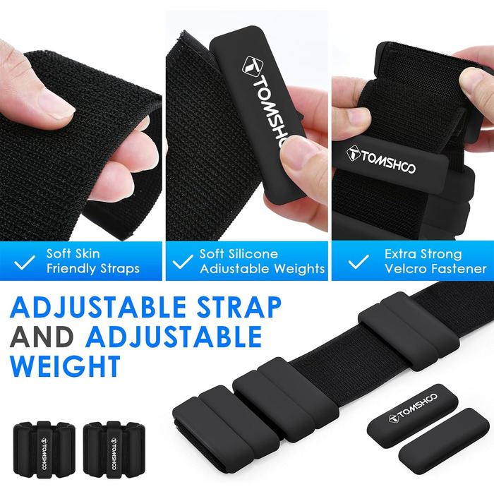 Обтяжувачі для зап'ястя та щиколоток TOMSHOO 2шт, набір, чорні, 2LBS