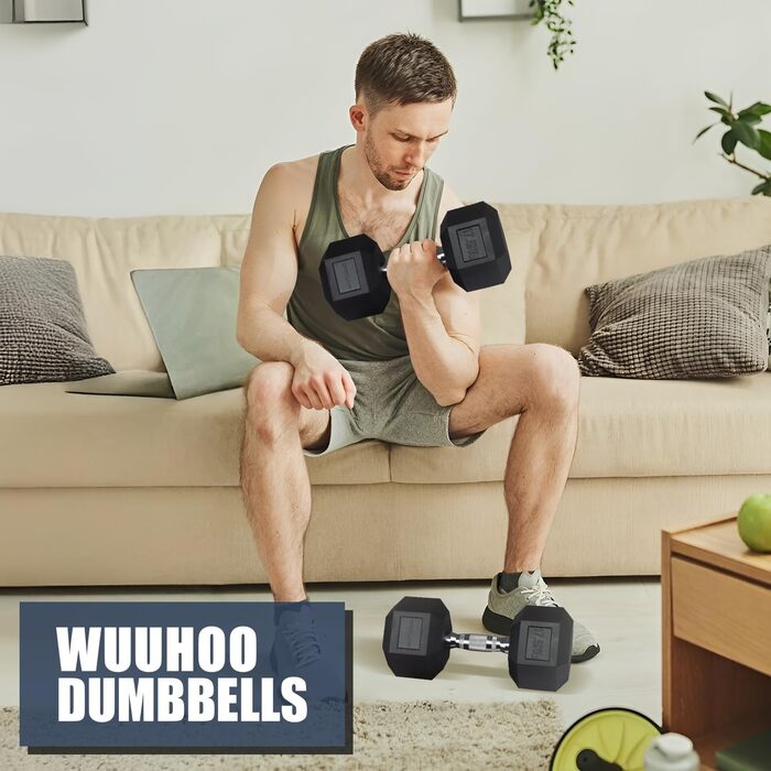 Гантель wuuhoo® Dorian 17,5 кг шестигранна, гумова, чавунна, для силових тренувань вдома, ергономічна ручка, преміум якість