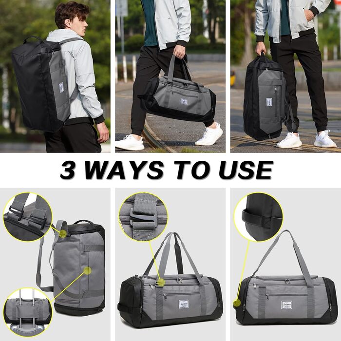 Сумка для подорожей Laripwit 40L для чоловіків і жінок, середня спортивна сумка з відділенням для взуття та вологих речей, рюкзак-дафл, армійсько-зелена (сіра)