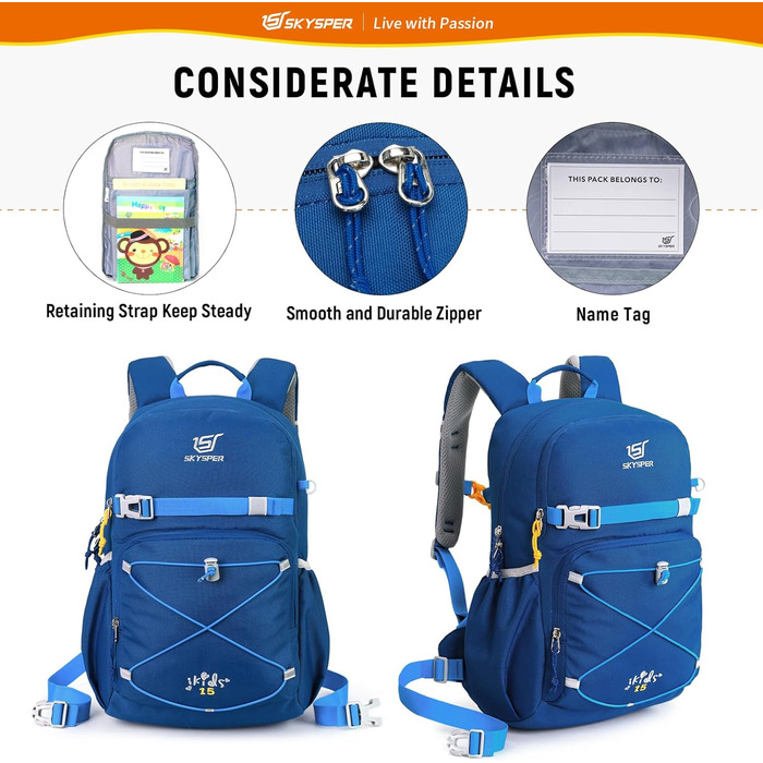 Дитячий рюкзак SKYSPER 15L для піших прогулянок, зручний рюкзак для хлопчиків та дівчаток, Outdoor (Блакитний)
