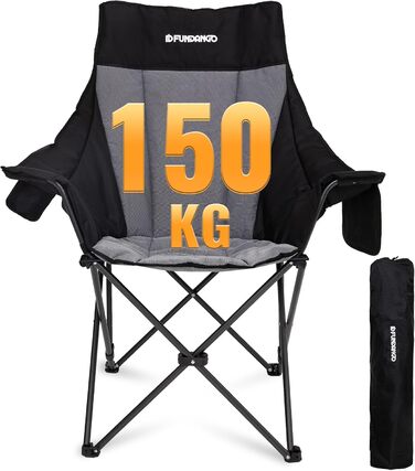 Складний туристичний стілець Fundango 150 кг, великий стілець для кемпінгу з високою спинкою, зручний з підлокітниками для саду, відпочинку на природі, риболовлі, дача