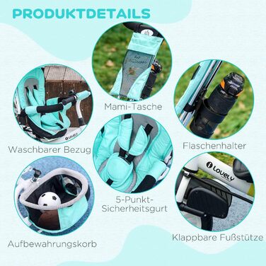 Триколісний велосипед HOMCOM 6-в-1 з батьківською ручкою для дітей 1-5 років (до 25 кг), з реверсивним сидінням, кошиком, тримачем для пляшки та сонцезахисним дахом, зелений