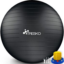 Гімнастичний м'яч TRESKO® BPA-Free з насосом | Для фітнесу, йоги, вагітності, тренувань пресу та спини | Йога-м'яч, фітнес-м'яч, пілатес-м'яч, стілець-м'яч, антивибуховий, 65 см, чорний, 300 кг