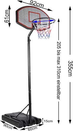 Баскетбольне кільце DEUBA® універсальне (вуличне/внутрішнє) з регульованою стійкою 205-305 см, на колесах, вантажопідйомність 70 кг, для дітей та дорослих