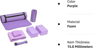 Набір для йоги BalanceFrom GoYoga 7-в-1: килимок 1/2'', ремінь, 2 блоки, рушники, наколінник, фіолетовий