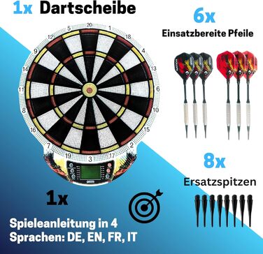 Електронна дартс-мішень Best Sporting Nation/Windsor/Bristol, 21 гра, 65 режимів, бездротова, 6 дротиків, 8 запасних наконечників, для 8 гравців