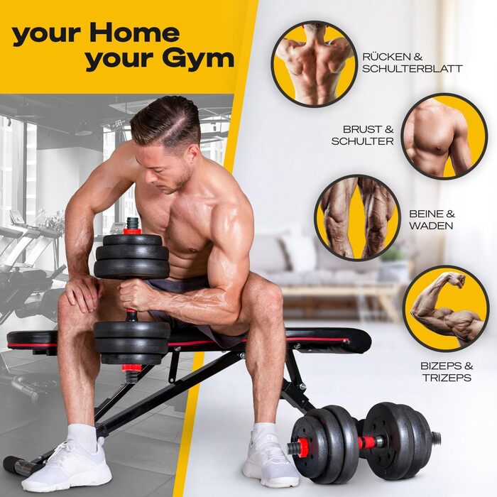 Sportstech 2-в-1 гантелі AH150: короткі та довгі гантелі, набір гантелей 20/30/40 кг, регульований набір з муштою та з'єднувач, фітнес для чоловіків та жінок