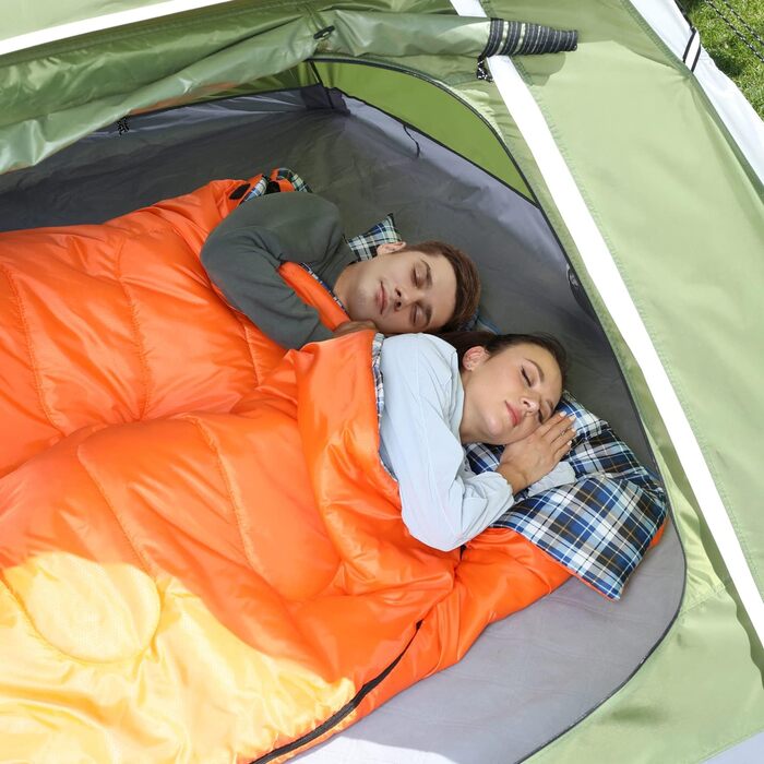 Сплячий мішок Outdoor Sportneer для 2 осіб: двомісний спальний мішок на 3 сезони, 220x150 см, 2.75 кг з 2 подушками, для дорослих, оранжевий (без фланелевої підкладки)