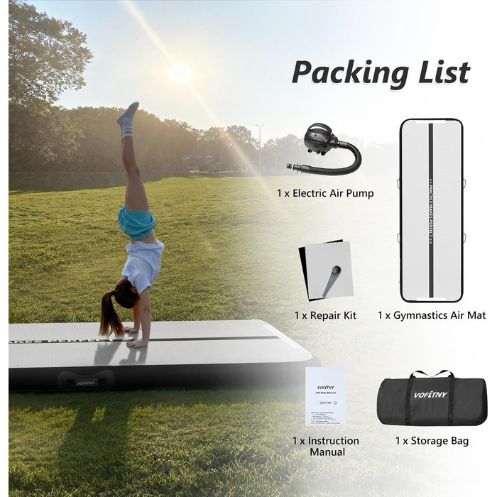 Надувна гімнастична килимок VOFiTNY товщиною 10/20 см, 3/4/5/6 м для дому, парку, води, йоги