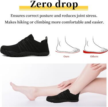 Босими кросівки для жінок та чоловіків, широкі, для бігу та трейлраннінгу, Zero-Drop, з відділенням для пальців, легкі, дихаючі, фітнес, комфортні, антиковзкі, для бігу по дорогах, унісекс, 36-46 EU (36 EU, Чорний)