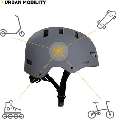 Велосипедний шолом Pank для дорослих з LED підсвіткою, додатковими подушками, регульованим розміром M (55-58 см), для електросамоката, скейтборду, міський, матовий сірий