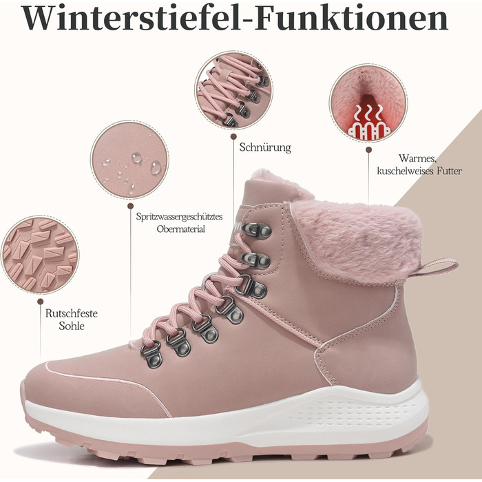 Жіночі зимові черевики, зимові чоботи, утеплені снігоступи, туристичні черевики для хайкінгу, рожеві, 39 EU