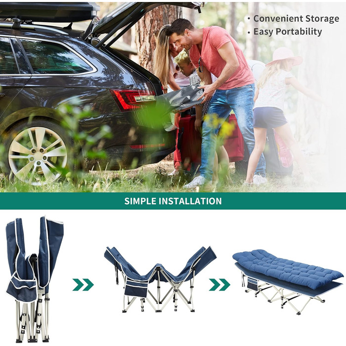 Розкладне ліжко для кемпінгу YITAHOME для дорослих з матрацом, міцне, надійне, для відпочинку на природі, блакитне