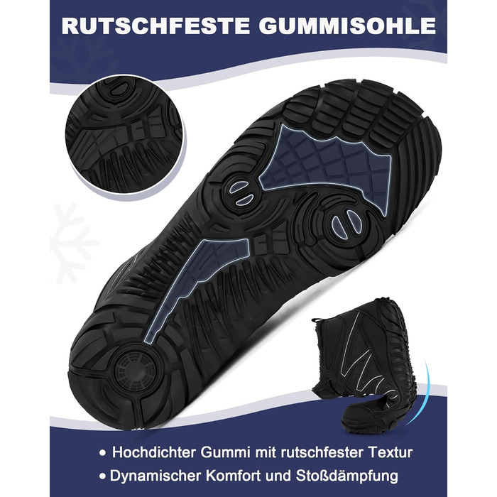 Зимові шкарпетки-черевики Ruyi для жінок та чоловіків, тепла підкладка, водонепроникні, для трейлраннінгу, комфортні зимові черевики з широкою передньою частиною, чорний, 42 EU