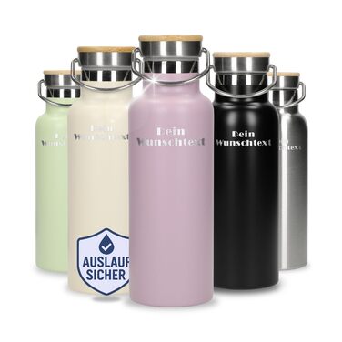 Персоналізована пляшка для води 500 мл - ізольована пляшка з нержавіючої сталі з ручкою, колір: фіолетовий, з можливістю нанесення тексту, для роботи, спорту та піших прогулянок