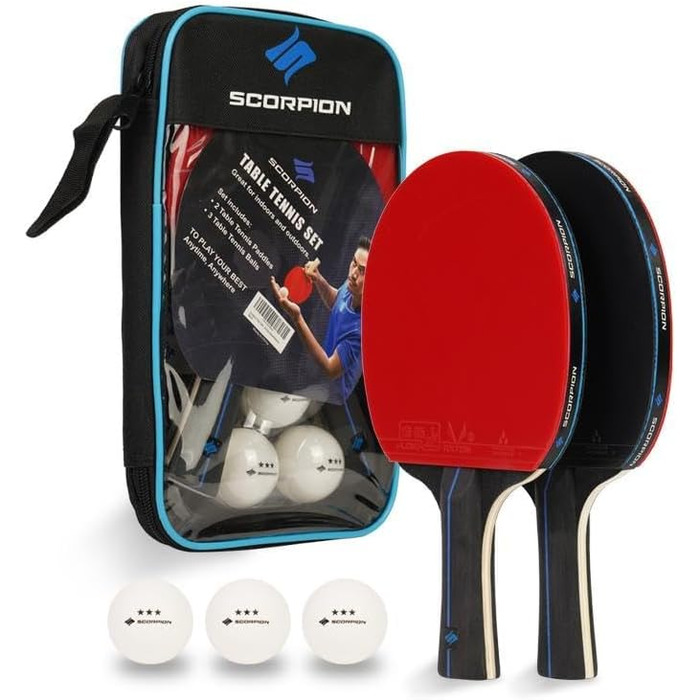 Набір для пінг-понгу Scorpion: 2 або 4 ракетки, м'ячі, кейс. Професійний, 5-шаровий дерев'яний блат, для гри в приміщенні та на вулиці