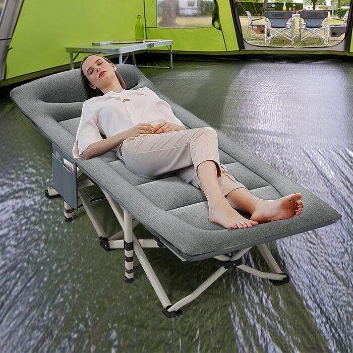 Кемпінгове ліжко Caliyo складне, з матрацом 200 x 80 x 40 см, до 200 кг, з мішком для зберігання, сірий