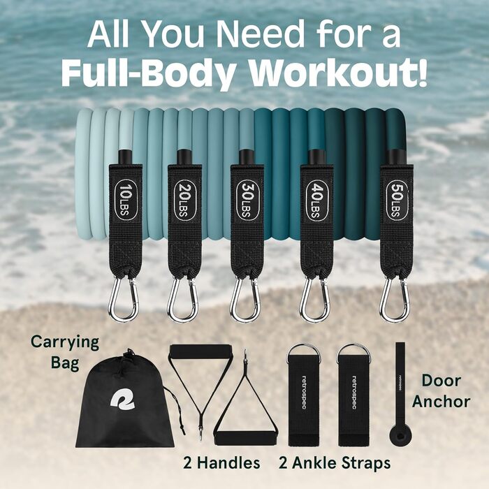 Набір тренувальних стрічок Retrospec з ручками та анкерами для дверей, 5 шт.