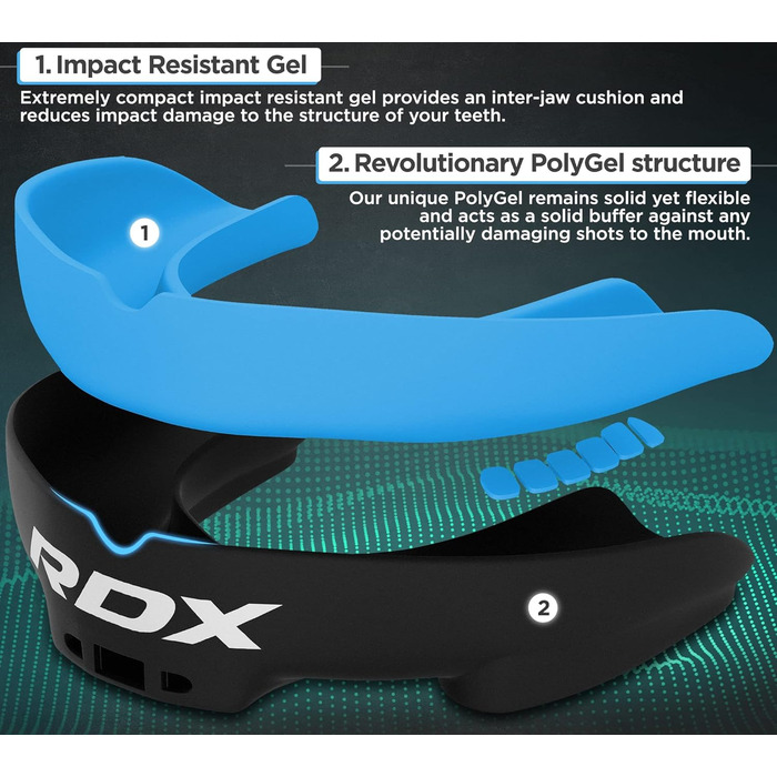 Капа для захисту зубів RDX для бойових видів спорту, MMA, кікбоксингу, хокею, футболу, муай-тай, регбі. Зручна коробка для зберігання. Для дорослих та дітей (від 12 років).