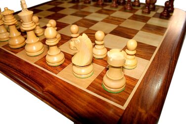 Шахова дошка StonKraft 53,3x53,3 см з акації з ручною роботою фігурами з дерева