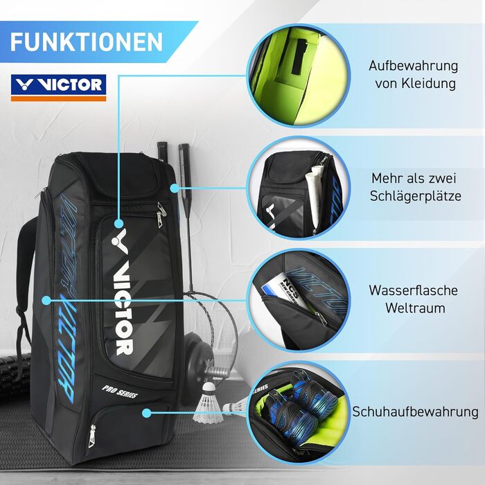 Сумка для бадмінтону Victor BR7007: Рюкзак для ракеток, чорно-блакитна