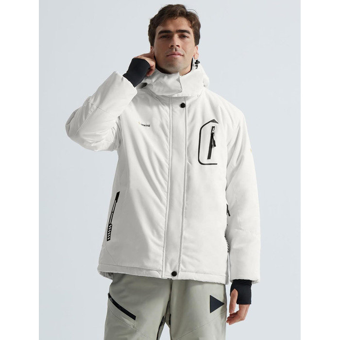 Куртка гірськолижна чоловіча GEMYSE, водонепроникна, вітронепроникна, з підкладкою, зимова, з капюшоном, для спорту, відпочинку, активного відпочинку (біла, XXL)