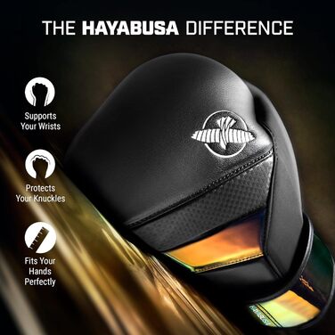 Боксерські рукавички Hayabusa T3 для чоловіків та жінок, чорні/мерехтливі, 16oz, захист зап'ястя та кісточки