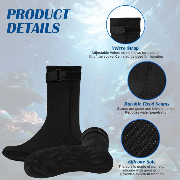 AOOSA Неопренові рукавички та шкарпетки для плавання, унісекс, 3 мм, чорні, M. Захист від ковзання, для дайвінгу, серфінгу, снорклінгу