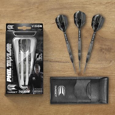 Професійні дартси Target Phil Taylor Power 8-Zero 1, 80% вольфрам, 21/23/25 г, зі сталевими наконечниками, чорний, з кейсом