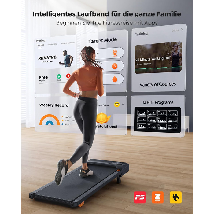Бігова доріжка для дому, Walking Pad з нахилом до 10%, швидкість 1-6 км/год, тихий 2.5HP мотор, керування через додаток, LED-дисплей, вантажопідйомність до 130 кг, компактний, потрійна амортизація, бігова доріжка для дому/офісу, жовтий