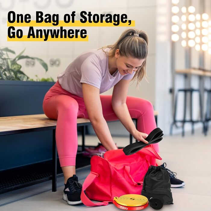 Еластичні гумки для фітнесу Fokky, Набір стрічок опору, Гумки для фітнесу з дверним кріпленням, захисним покриттям та 2 ручками, для силових тренувань, йоги, пілатесу, нарощування м'язів (Світло-жовтий, Червоний, Чорний)