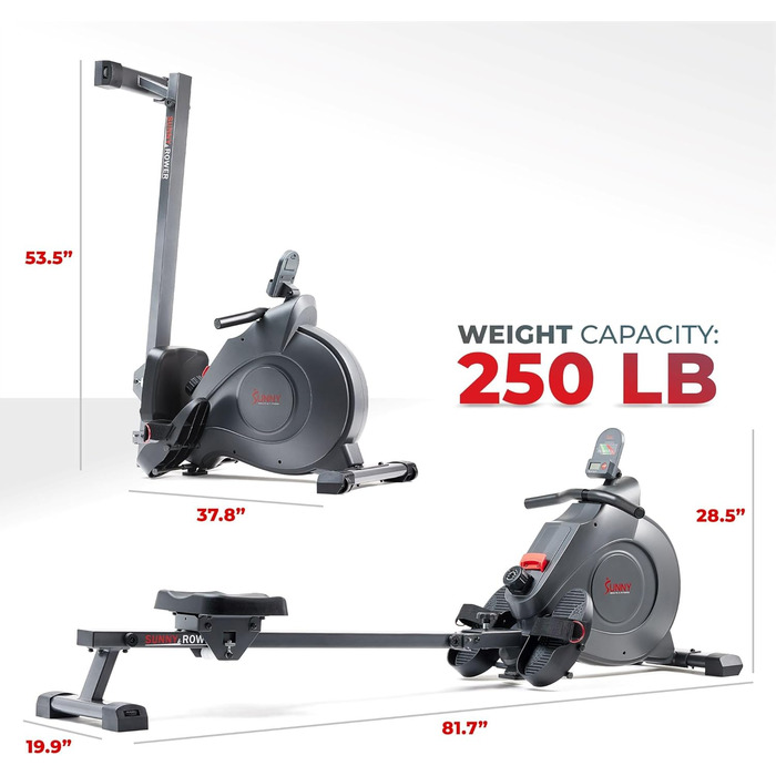 Магнітний гребний тренажер Sunny Health & Fitness SMART, компактний, складаний, з Bluetooth – SF-RW522016