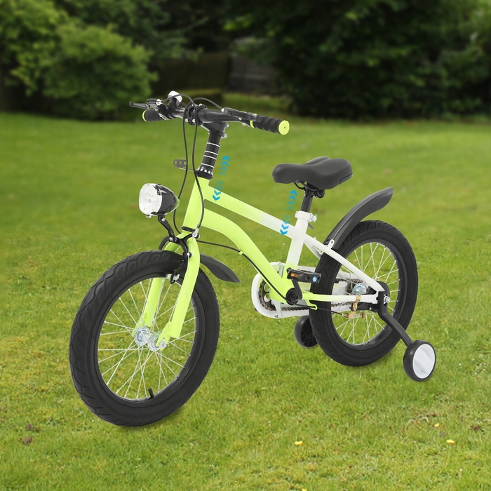 Дитячий велосипед 16-дюймовий, жовтий, з додатковими колесами та LED-підсвіткою