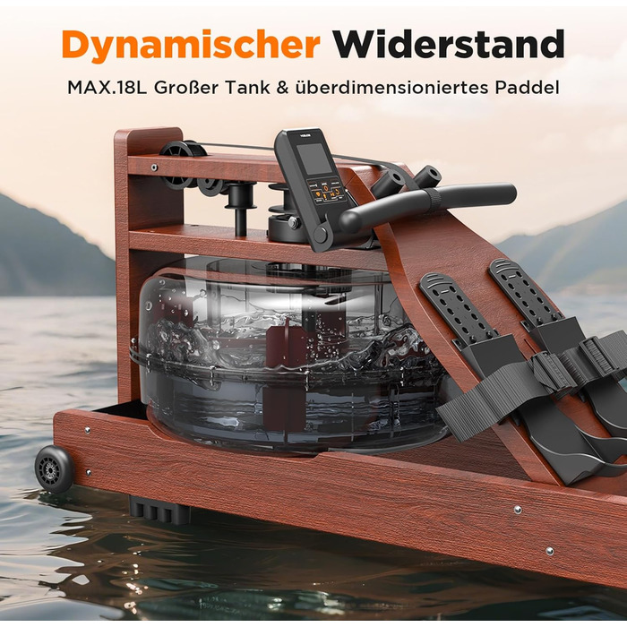 Гребний тренажер YOSUDA 2025 Neu Wasser - складаний, з Bluetooth, дисплеєм та регульованим тримачем для телефону. Максимальна висота користувача 190 см, вага 182 кг. Ідеально для домашніх тренувань.