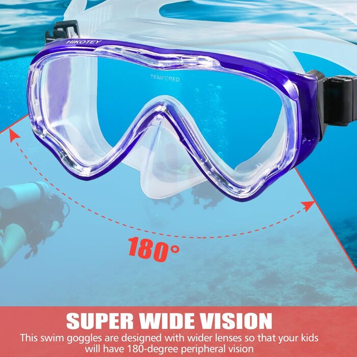 Набір для снорклінгу для дітей HIKOTEY, сухий снорклінг, маска для снорклінгу з антизапотівальною панеллю, водонепроникні затички для вух, блакитний (B1-Pazifik)