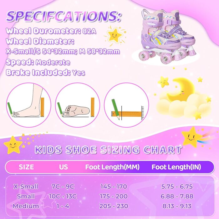 Ролики Nattork для дітей 6-12 років, регульовані, райдужні ролики-квади з підсвічуванням, ідеальний подарунок для активного відпочинку